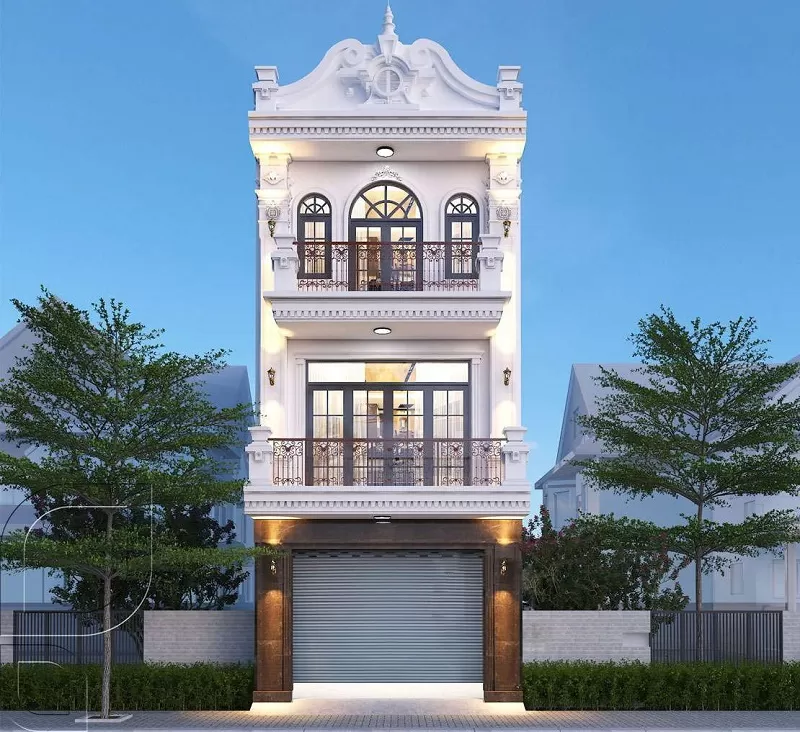 Mẫu nhà 3 tầng Tân Cổ Điển có gara sang trọng 