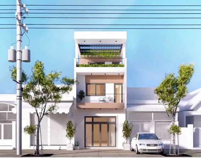 Nhà 2 tầng 3 phòng ngủ 5x17m có tầng tum trồng cây xanh