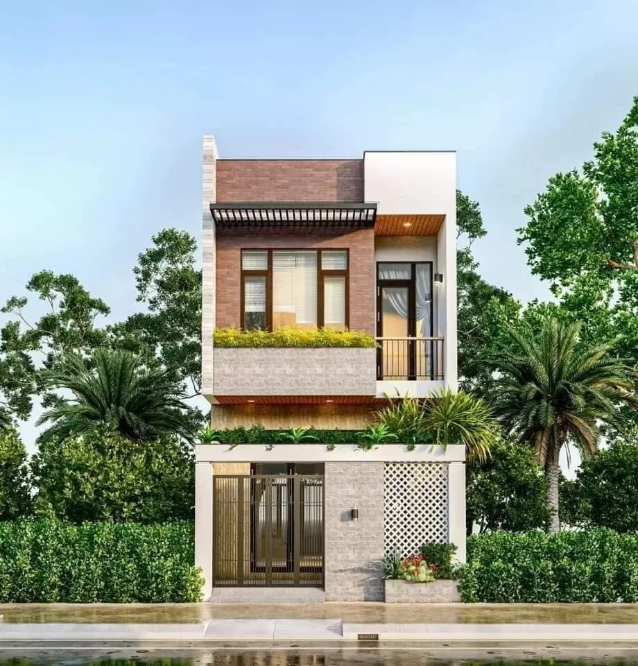 Nhà phố 2 tầng 3 phòng ngủ sử dụng nhiều gỗ