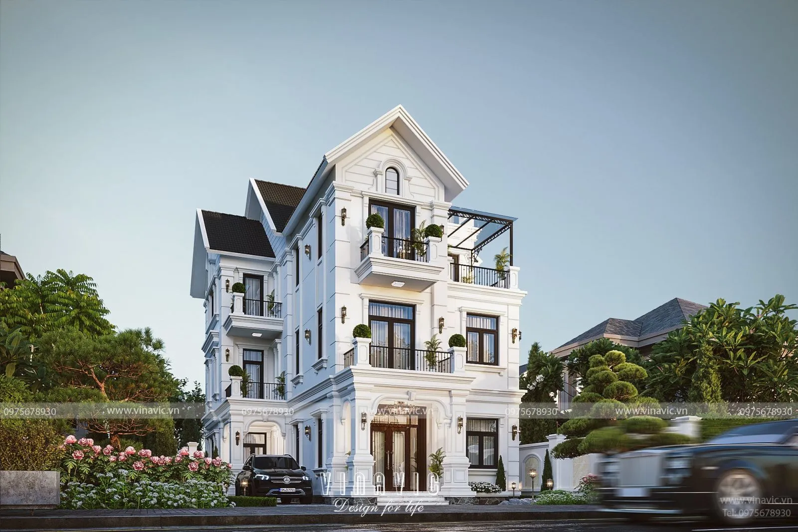 Nhà phố 3 tầng tân cổ điển có mặt tiền 20m