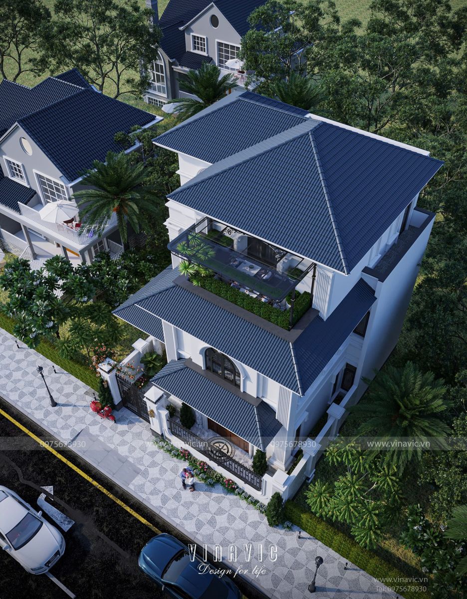 Hàng rào sắt chắc chắn tô điểm thêm sự sang trọng cho căn biệt thự 3 tầng