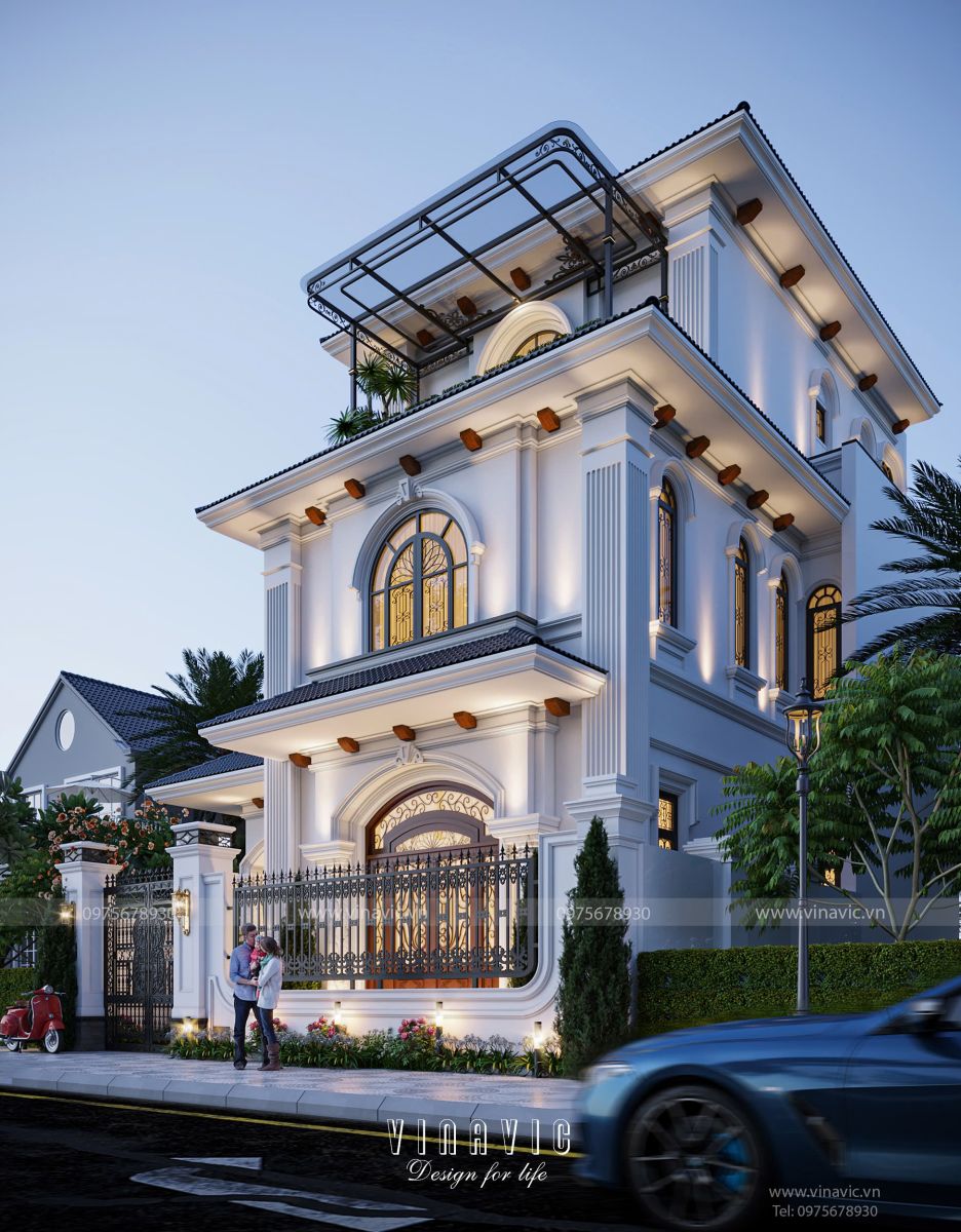 Biệt thự Tân Cổ Điển sử dụng vật liệu cao cấp: sơn ngoại thất, gạch ốp trang trí, đá tự nhiên ốp lát trang trí,...