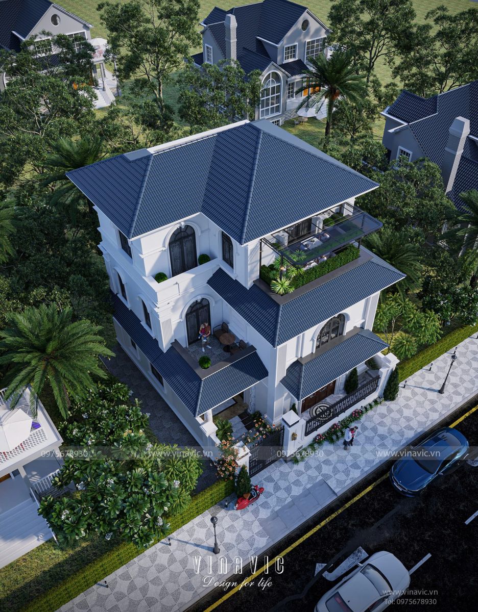 Biệt thự Tân Cổ Điển 3 tầng sử dụng cột vuông tạo sự bề thế