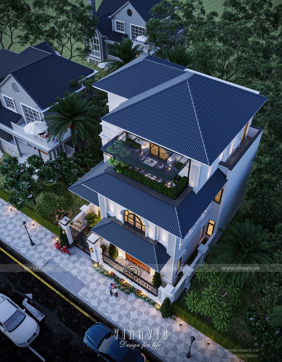 Mái che tại ban công tầng 3 giúp che chắn khỏi thời tiết nắng mưa