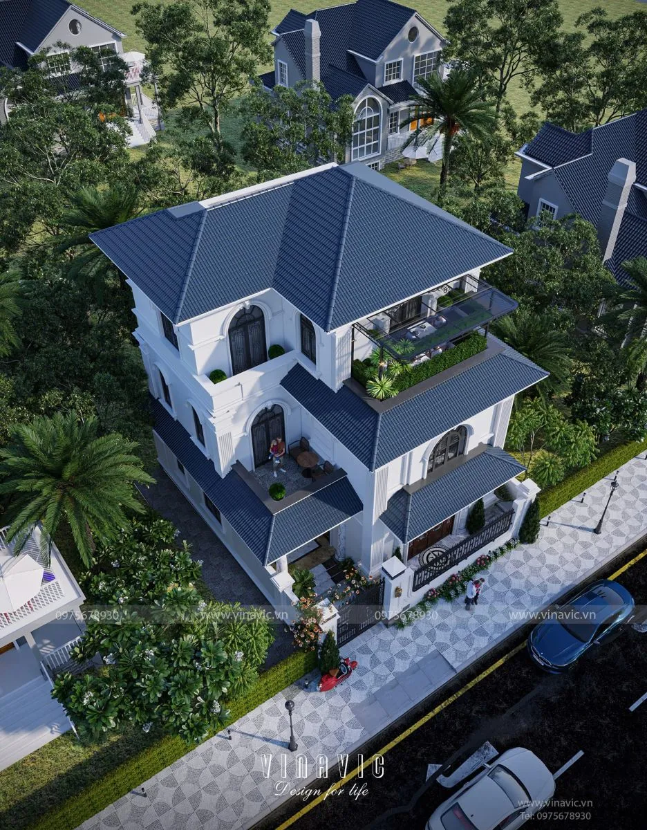 Biệt thự 3 tầng phong cách tân cổ điển sang trọng 143m2 (11mx13m) BT2358