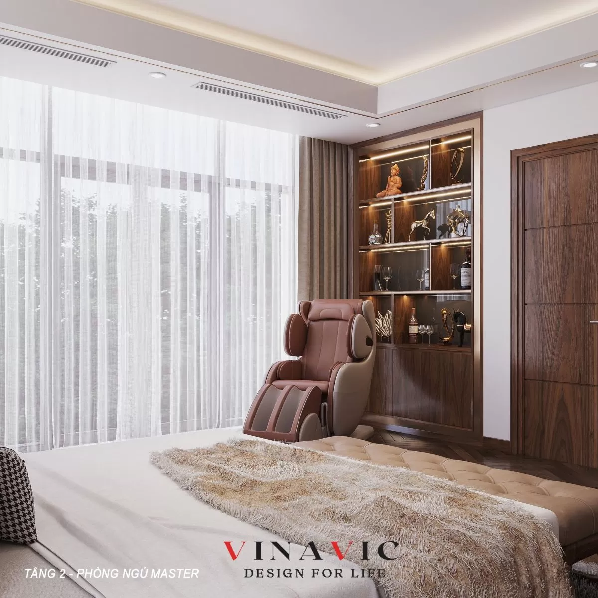 Trang trí nội thất phòng ngủ từ gỗ óc chó