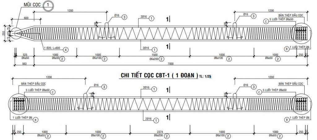 Bản vẽ mặt cắt móng cọc