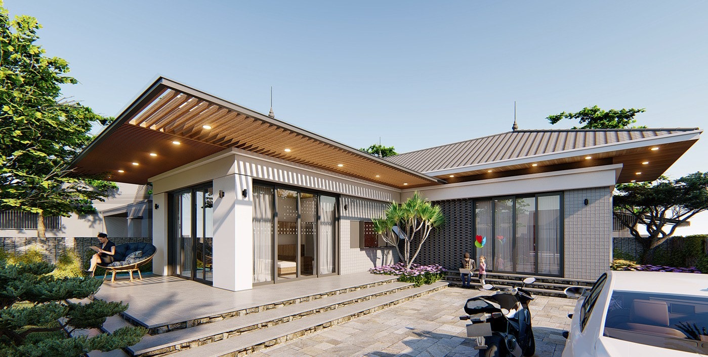 Thiết kế nhà cấp 4 6x15m 3 phòng ngủ có sân vườn