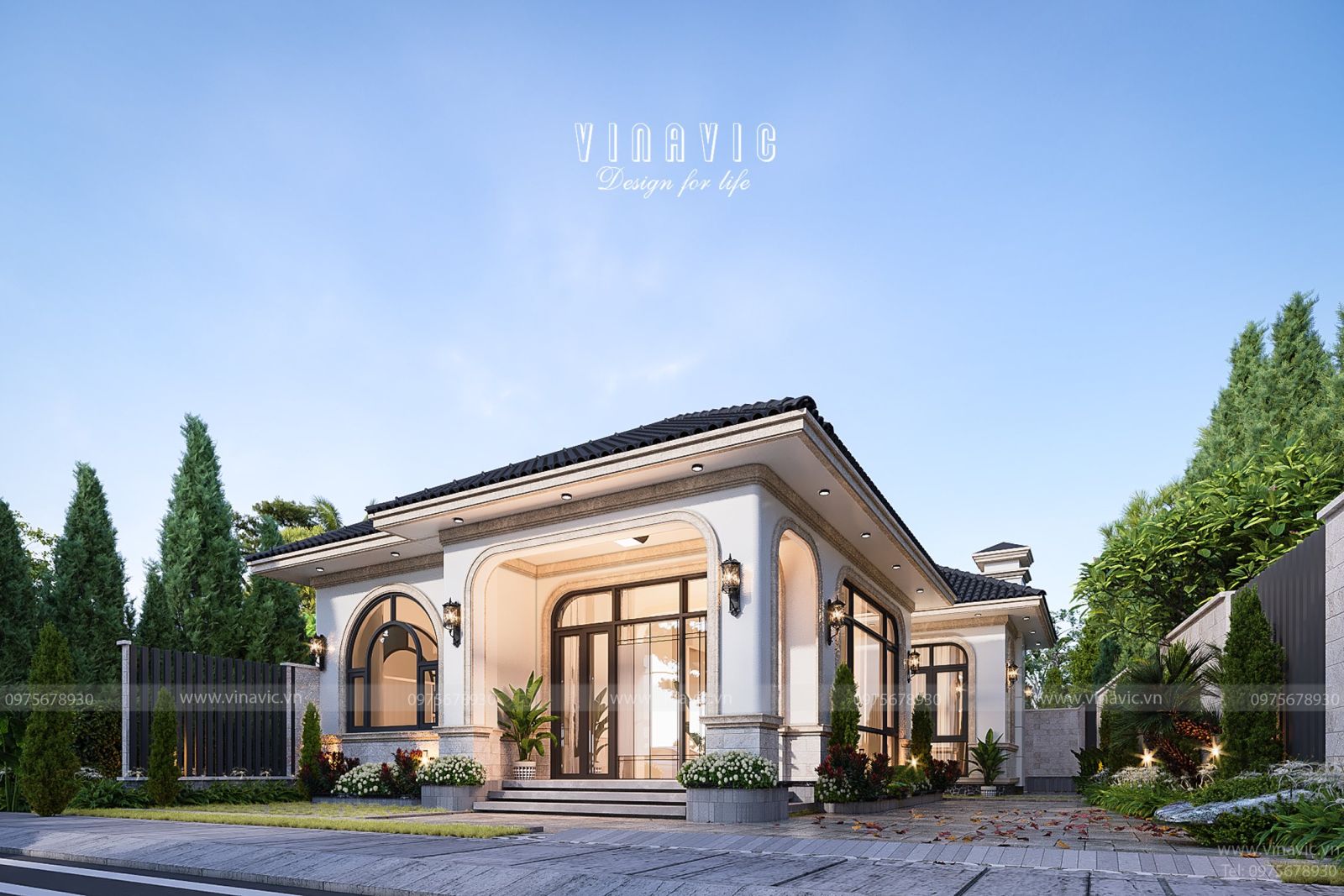 Mẫu thiết kế nhà cấp 4 6×15 3 phòng ngủ tân cổ điển