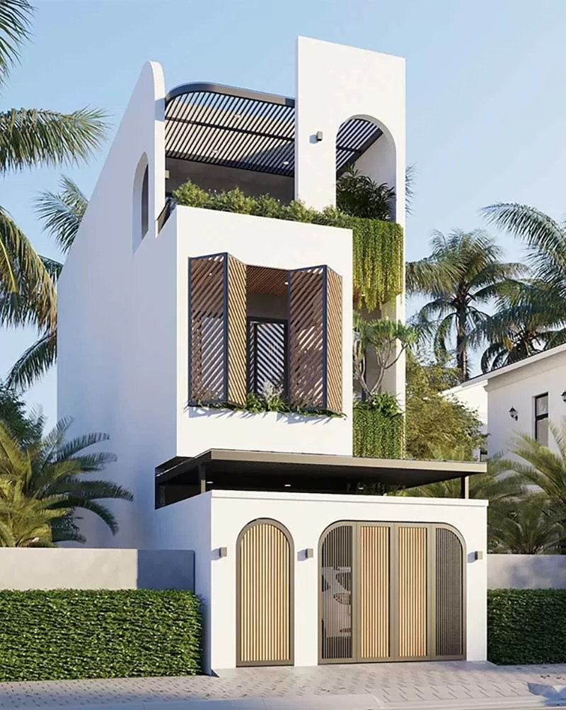 Mẫu nhà 2 tầng 5x12m 3 phòng ngủ có tầng tum