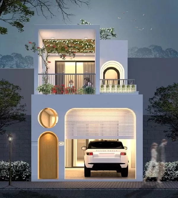 Mẫu nhà 2 tầng 5x12m 3 phòng ngủ có gara rộng