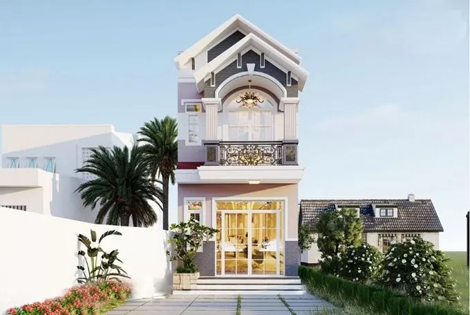 Mẫu nhà 2 tầng 5x12m 3 phòng ngủ phong cách tân cổ điển