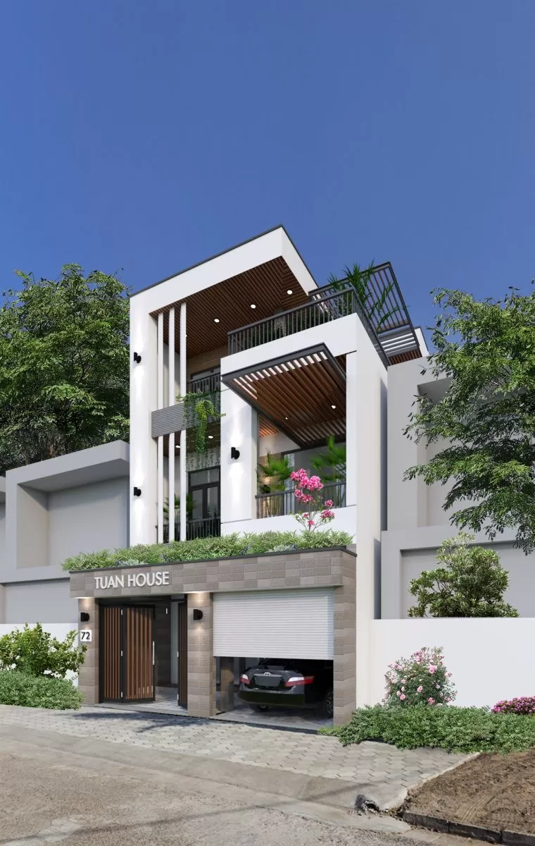 Mẫu thiết kế nhà 5x15m có gara với không gian sống xanh