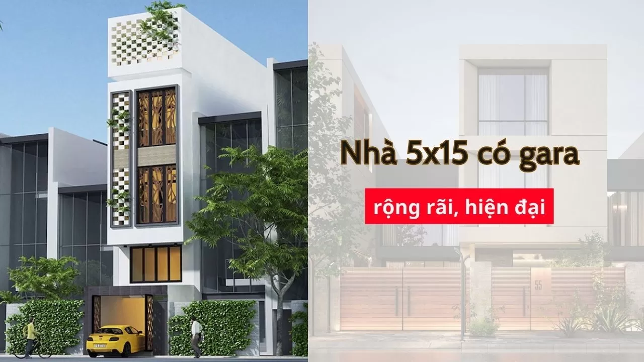 37 Thiết kế nhà 3 tầng diện tích 5x15 có gara rộng hiện đại