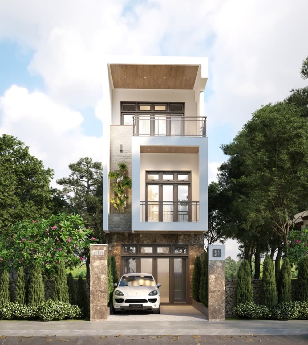 Thiết kế nhà 5x15m có gara phong cách hiện đại