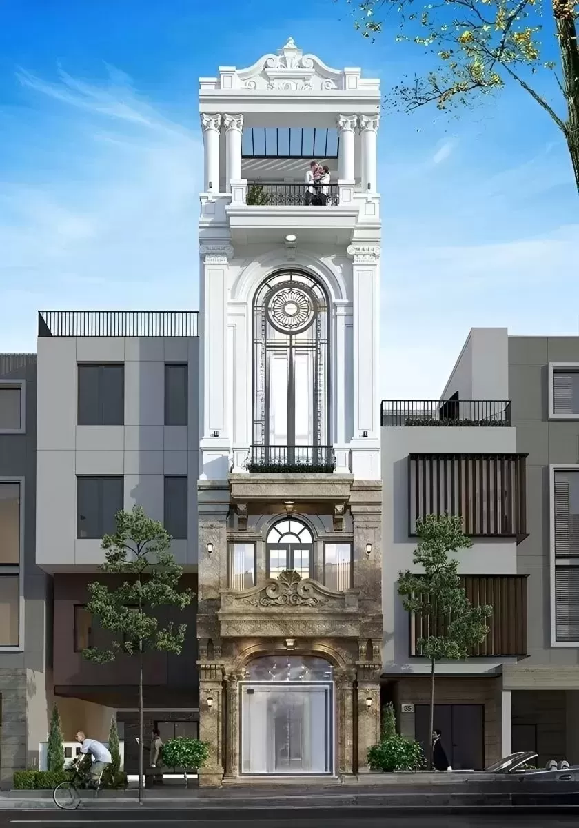 Nhà 5x16m có thang máy phong cách Tân Cổ Điển