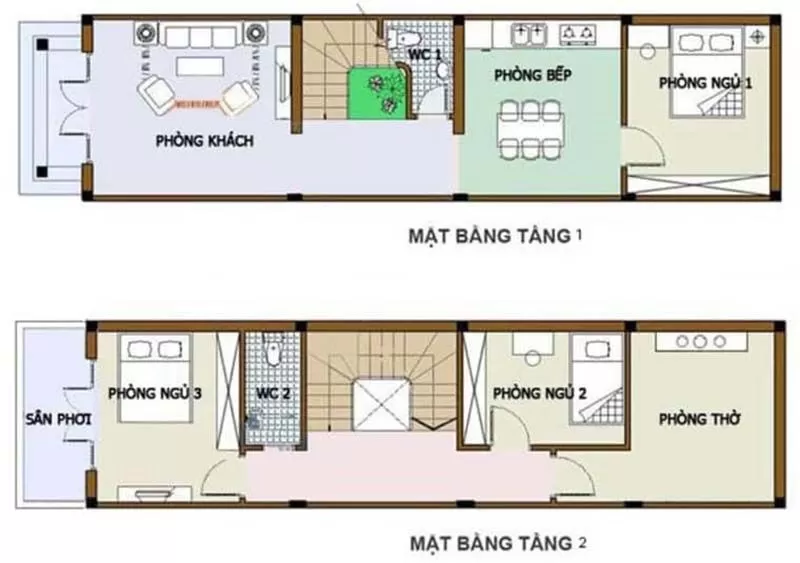 Bản thiết kế công năng Tầng 1 của nhà 2 tầng 60m2 