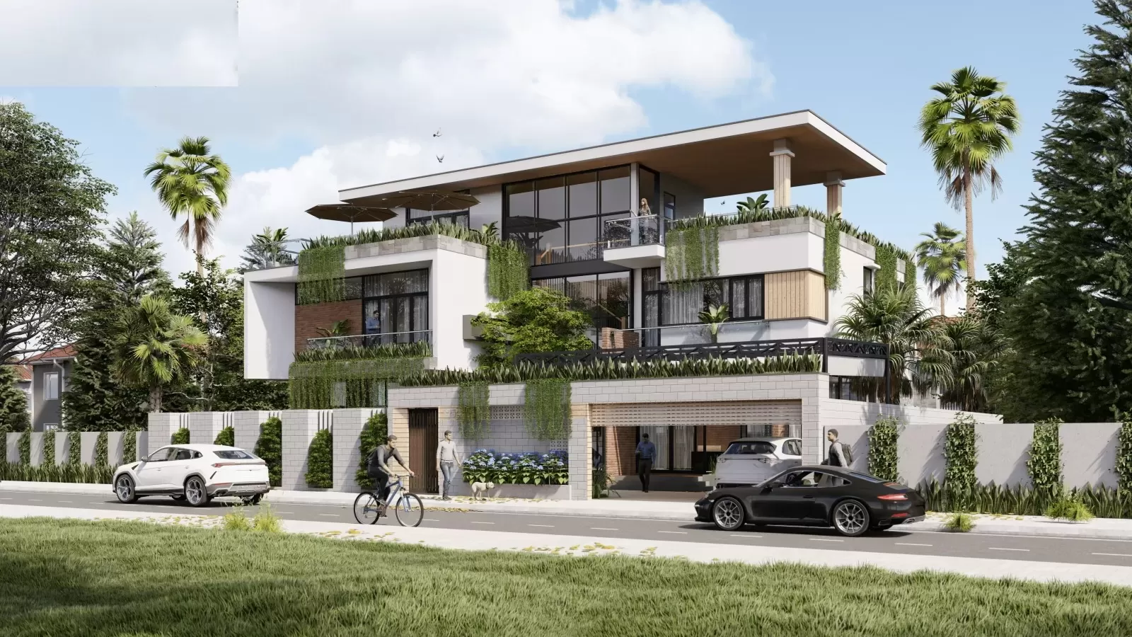 Thiết kế nhà mặt tiền 20m sâu 5m có nhiều cây xanh