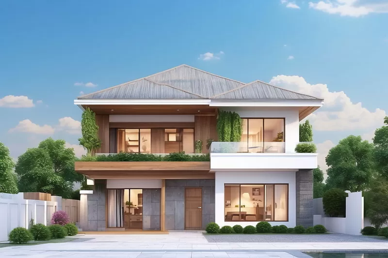 Thiết kế nhà mặt tiền 20m sâu 5m mái nhật trang trọng