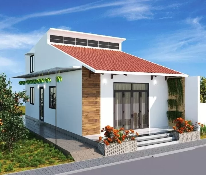 Mẫu nhà cấp 4 70m2 2 phòng ngủ có gác lửng nhỏ gọn