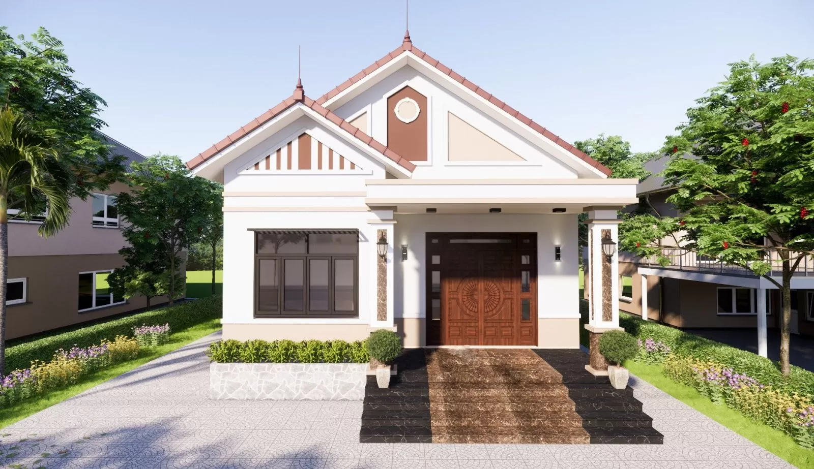 Mẫu nhà cấp 4 đẹp 70m2 2 phòng ngủ mái thái đẹp mắt