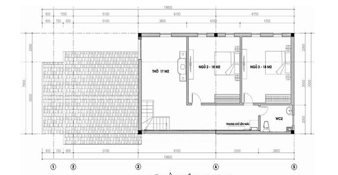 Mặt bằng tầng lửng nhà cấp 4 60m2
