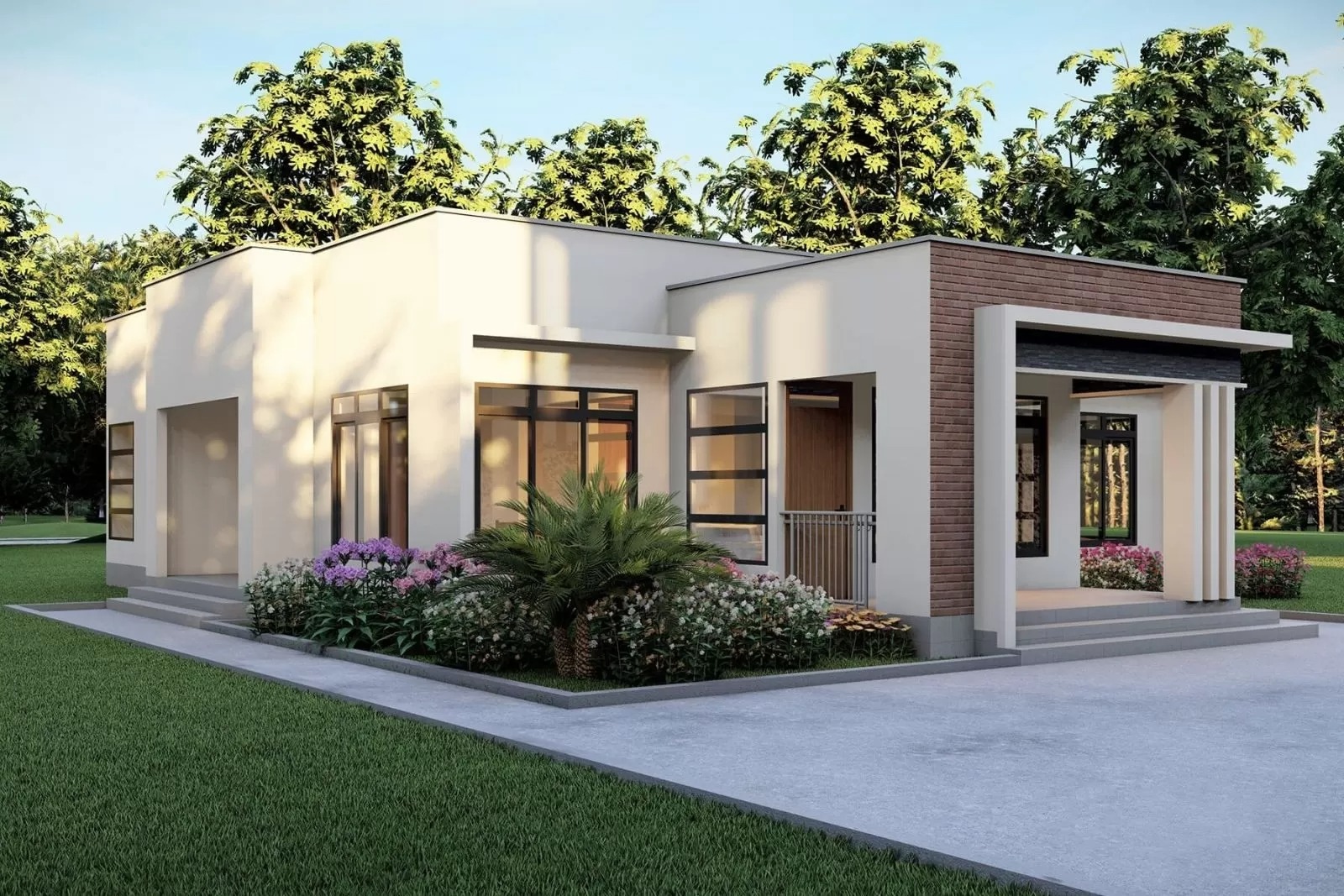 Nhà cấp 4 60m2 chữ L tối giản chi tiết