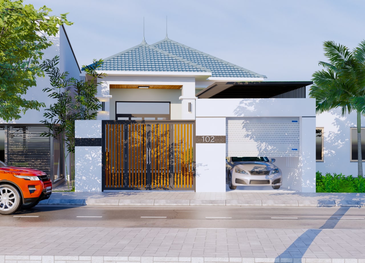 Thiết kế nhà cấp 4 4x15m 2 phòng ngủ có gara ô tô