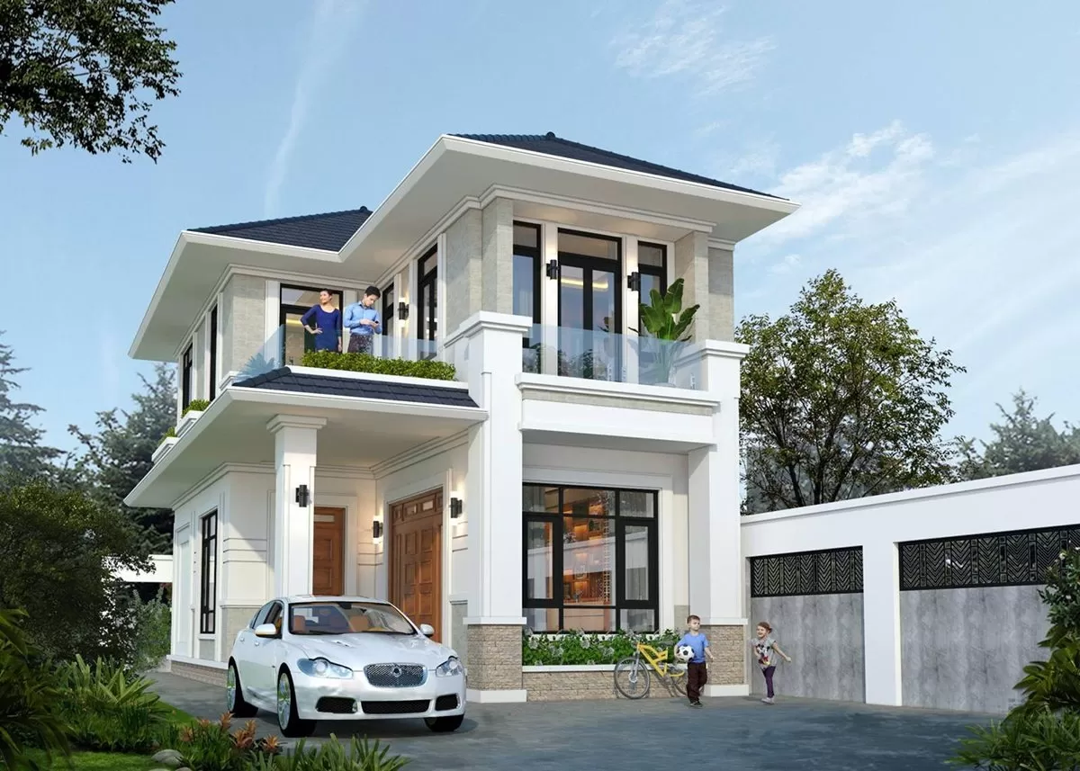 Mẫu nhà 2 tầng 80m2 ở nông thôn mái nhật