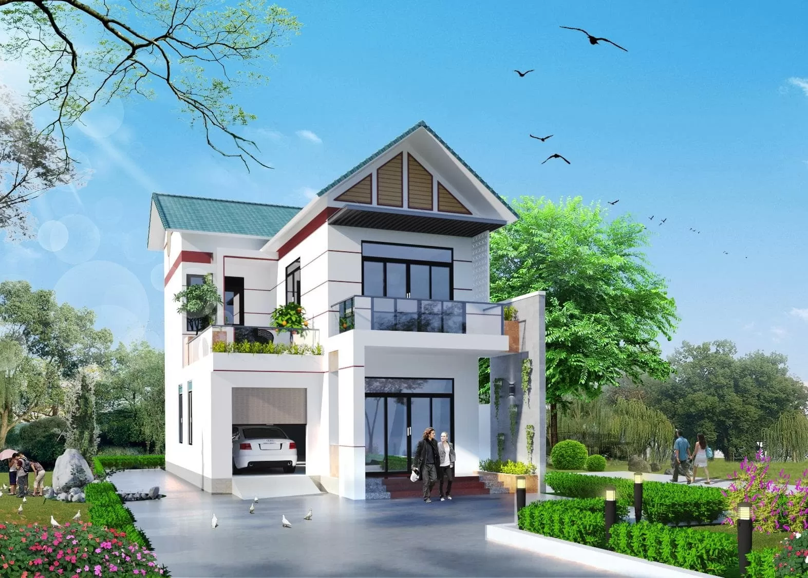 Mẫu nhà 2 tầng 80m2 ở nông thôn