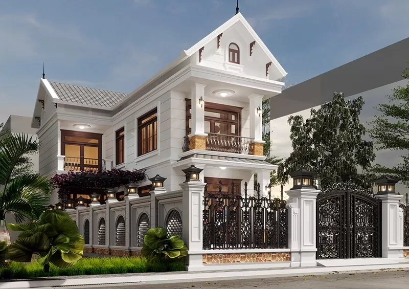 Mẫu nhà 2 tầng 80m2 ở nông thôn mái thái