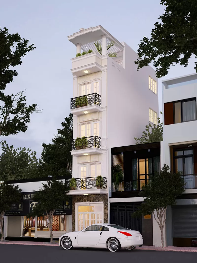 Nhà 4x15 phong cách Tân Cổ Điển có thang máy đẹp mắt