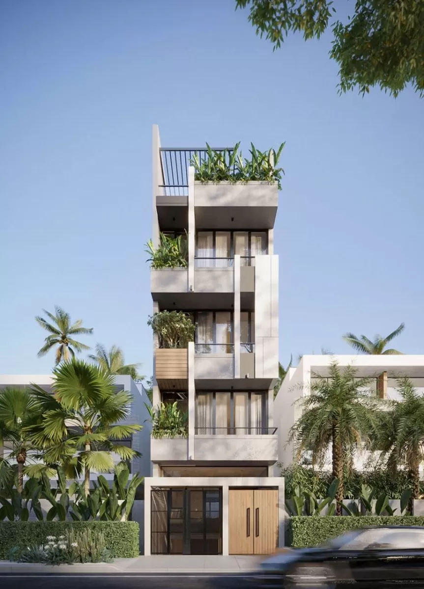 Thiết kế nhà 5 tầng 4x15 có thang máy nhiều không gian xanh mát