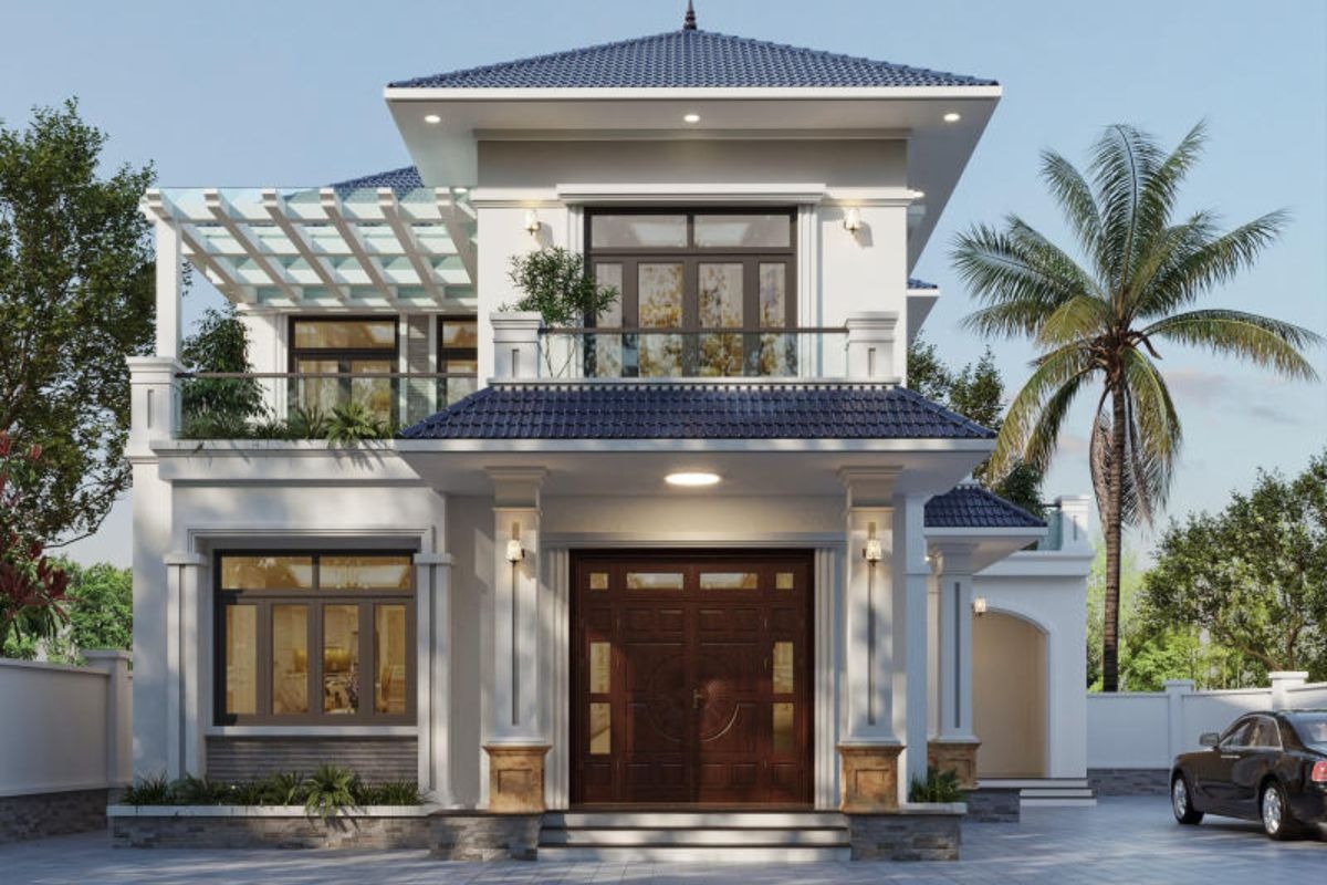 Mẫu nhà 80m2 2 tầng ở nông thôn hiện đại