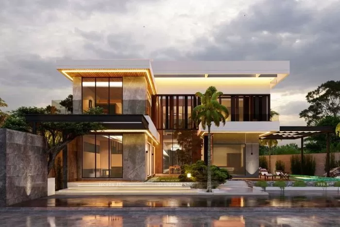 Biệt thự nhà vườn 2 tầng mái bằng hiện đại rộng rãi