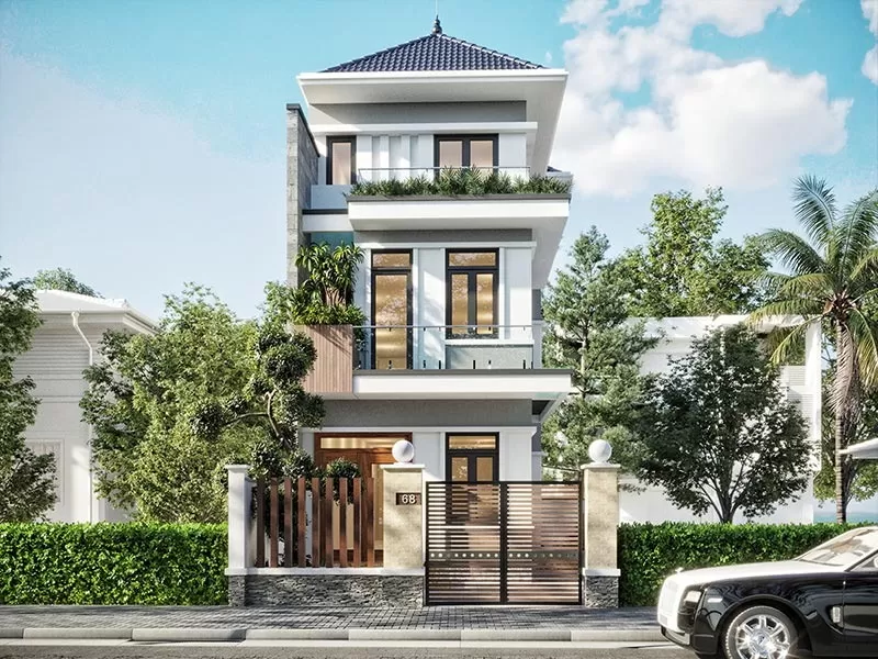 Mẫu nhà 90m2 3 tầng mái Nhật tinh tế phóng khoáng