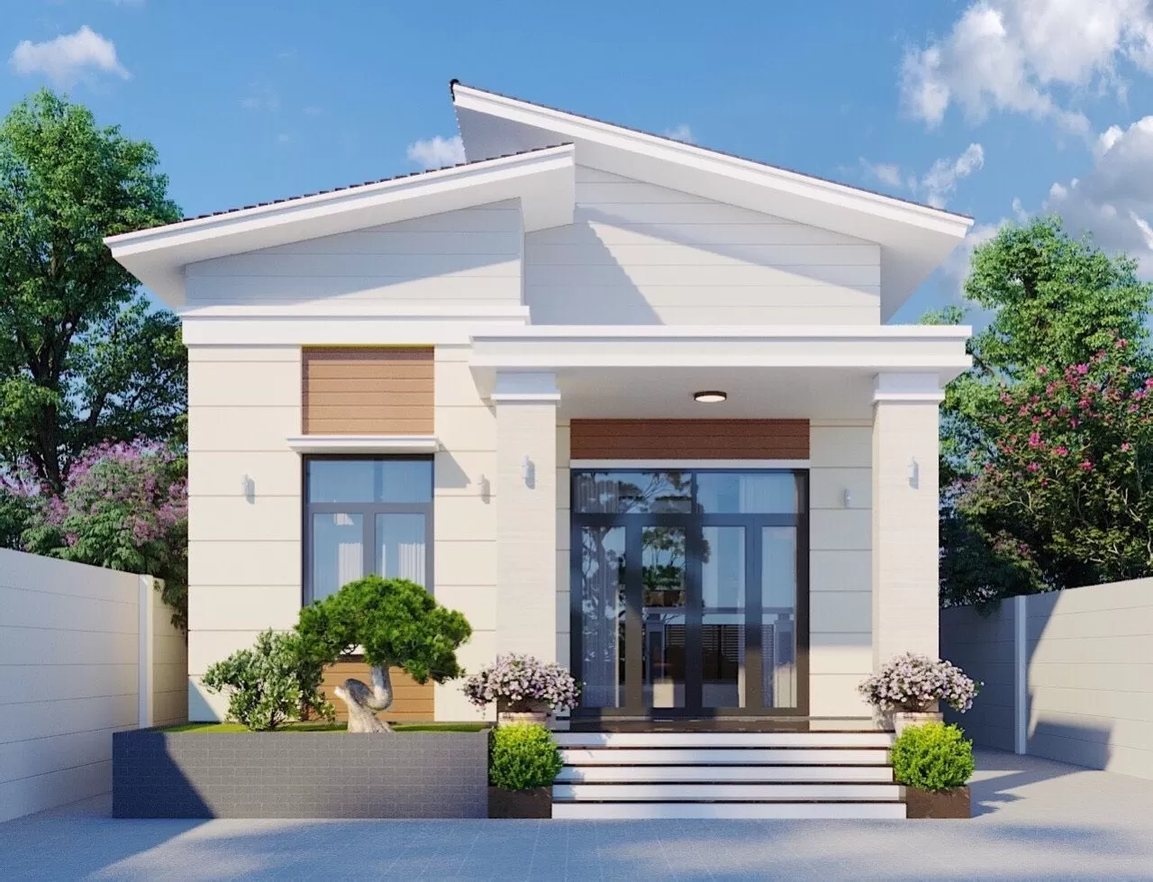 Mẫu nhà cấp 4 80m2 3 phòng ngủ mái lệch đẹp