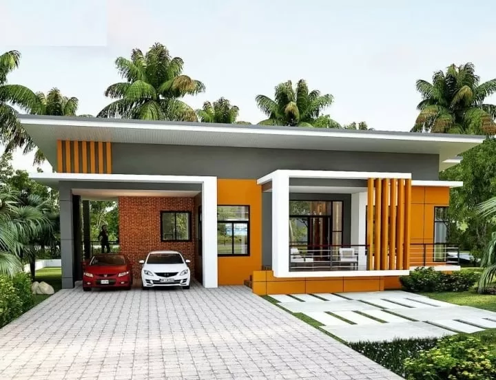Mẫu nhà cấp 4 80m2 3 phòng ngủ có gara ô tô