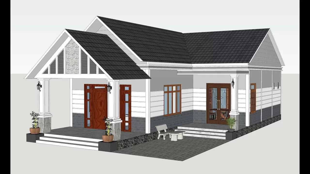 Phối cảnh Mẫu nhà cấp 4 3 phòng ngủ 80m2