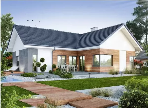 Nhà vườn cấp 4 hiện đại chữ L thông thoáng