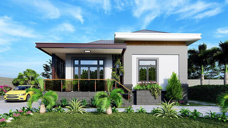 Mẫu nhà vườn 1 tầng 2 phòng ngủ hiện đại