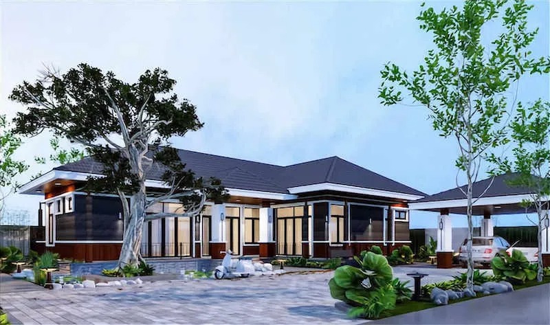 Mẫu nhà vườn 1 tầng hiện đại 3 phòng ngủ tiện nghi