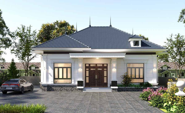 Nhà vườn hiện đại 1 tầng có gara ấn tượng