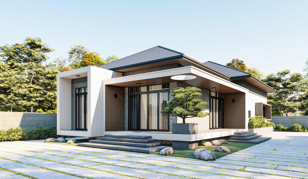 Nhà vườn 1 tầng phong cách hiện đại đơn giản