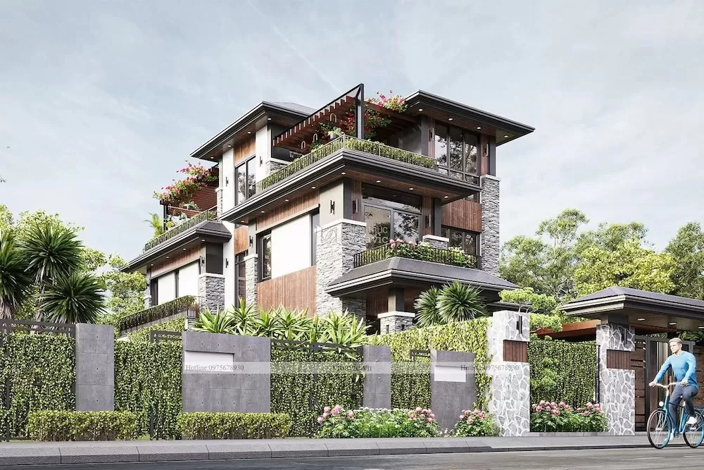 Biệt thự nhà vườn 3 tầng hiện đại nổi bật khu phố
