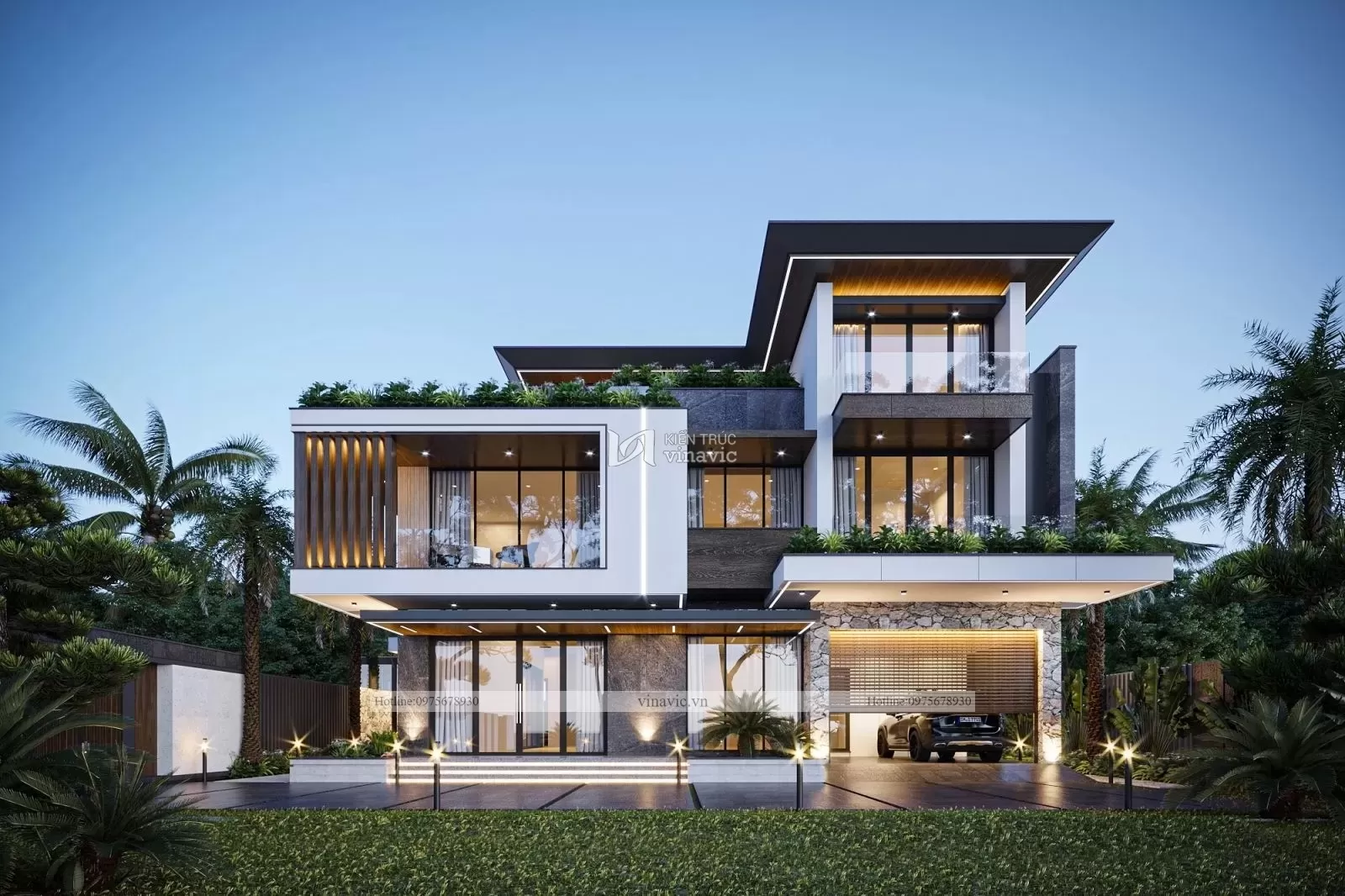 Biệt thự nhà vườn 3 tầng hiện đại tối giản sang trọng