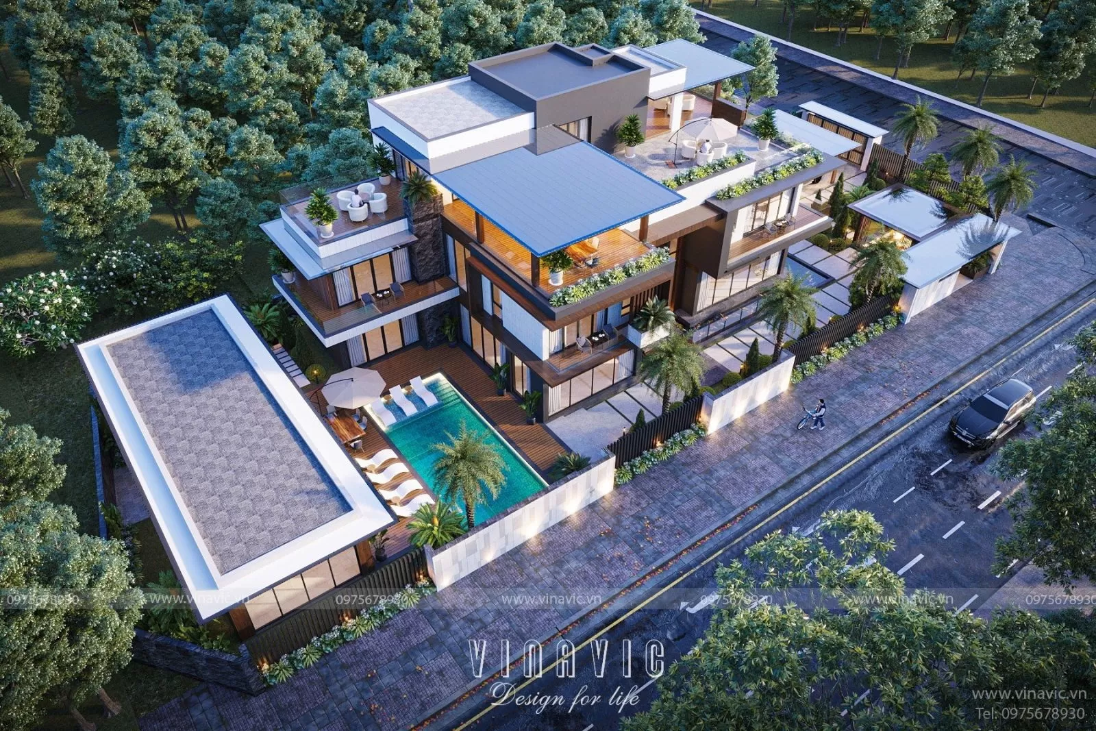 Thiết kế biệt thự nhà vườn hiện đại có hồ bơi riêng