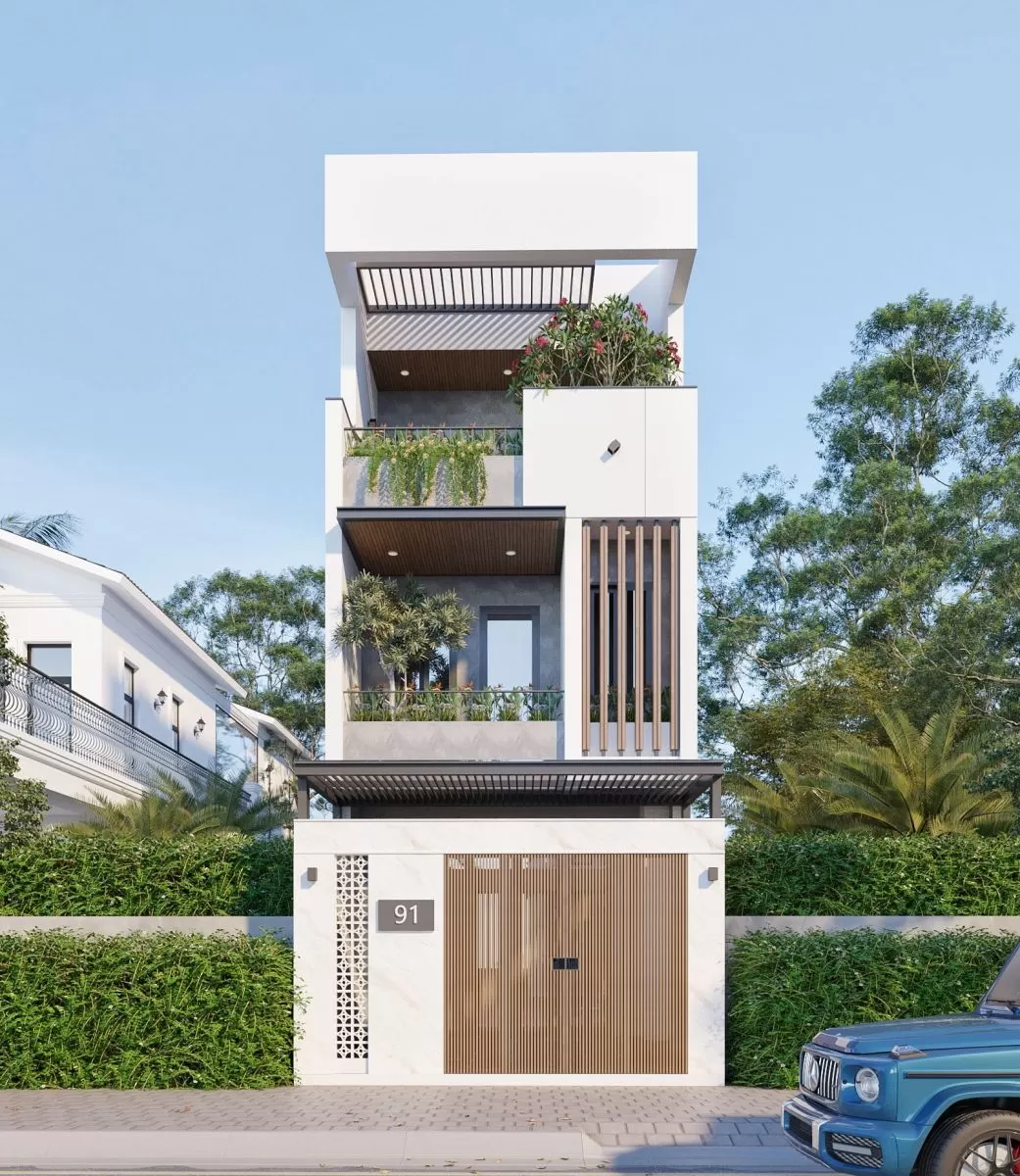 Mẫu nhà 3 tầng mặt tiền 4m sâu 18mm 