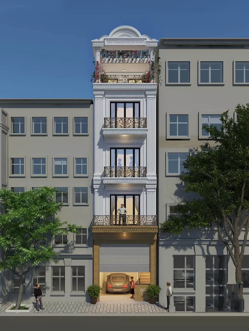 Mẫu nhà mặt tiền 4m dài 18m tân cổ điển