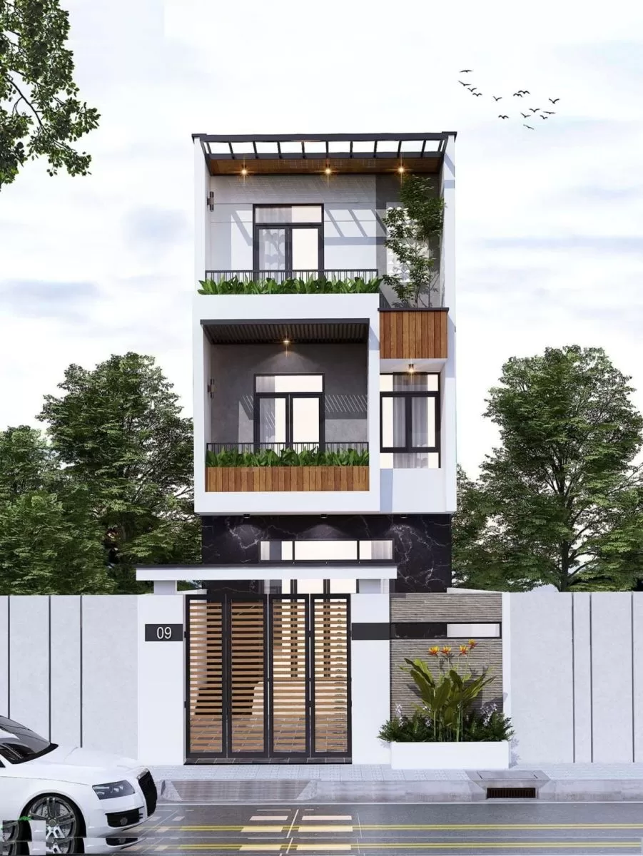 Mẫu nhà 3 tầng 5x16m với mái bằng